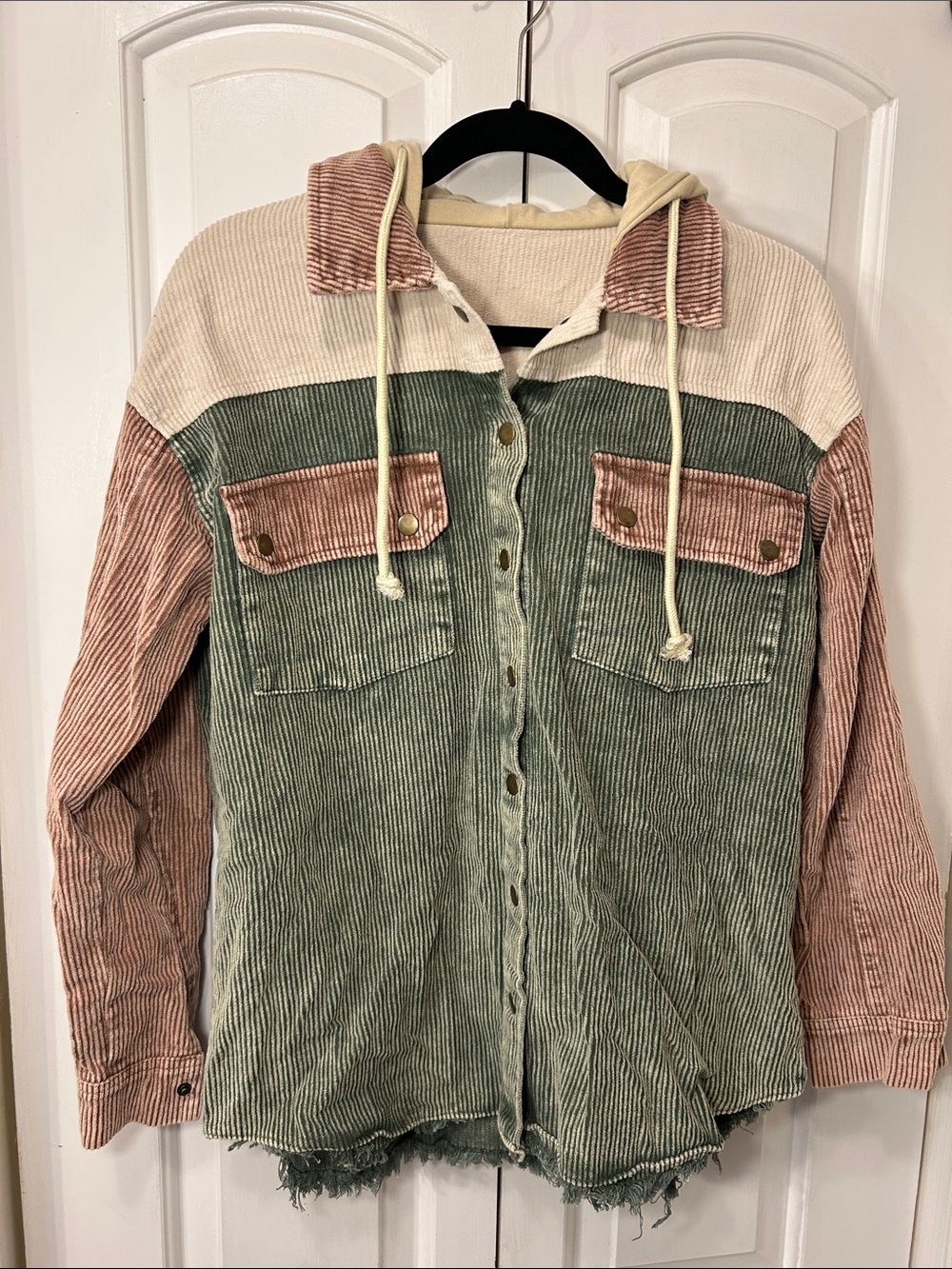 Corduroy Colorblock Hooded Jacket